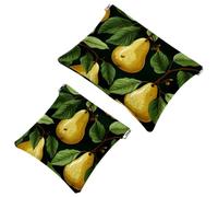 2Pcs Shrapnel Pouch for Purse, Green Leaves and Yellow Pears-1948 Waterproof Makeup Bag, Portable Pouch for Women Gifts, Multicolor 09, A：7.1x5.8in/18x14.8cm，B:4.7x4.5in/12x11.5cm