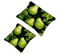 2Pcs Shrapnel Pouch for Purse, Green Leaves and Yellow Pears-1981 Waterproof Makeup Bag, Portable Pouch for Women Gifts, Multicolor 08, A:7.1x5.8in/18x14.8cm,B:4.7x4.5in/12x11.5cm