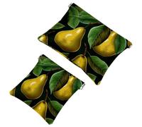 2Pcs Shrapnel Pouch for Purse, Green Leaves and Yellow Pears-1981 Waterproof Makeup Bag, Portable Pouch for Women Gifts, Multicolor 01, A:7.1x5.8in/18x14.8cm,B:4.7x4.5in/12x11.5cm