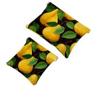 2Pcs Shrapnel Pouch for Purse, Green Leaves and Yellow Pears-1981 Waterproof Makeup Bag, Portable Pouch for Women Gifts, Multicolor 02, A:7.1x5.8in/18x14.8cm,B:4.7x4.5in/12x11.5cm