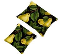 2Pcs Shrapnel Pouch for Purse, Green Leaves and Yellow Pears-2014 Waterproof Makeup Bag, Portable Pouch for Women Gifts, Multicolor 01, A:7.1x5.8in/18x14.8cm,B:4.7x4.5in/12x11.5cm