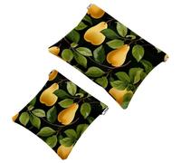2Pcs Shrapnel Pouch for Purse, Green Leaves and Yellow Pears-2014 Waterproof Makeup Bag, Portable Pouch for Women Gifts, Multicolor 07, A:7.1x5.8in/18x14.8cm,B:4.7x4.5in/12x11.5cm