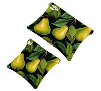 2Pcs Shrapnel Pouch for Purse, Green Leaves and Yellow Pears-2014 Waterproof Makeup Bag, Portable Pouch for Women Gifts, Multicolor 10, A:7.1x5.8in/18x14.8cm,B:4.7x4.5in/12x11.5cm