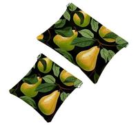 2Pcs Shrapnel Pouch for Purse, Green Leaves and Yellow Pears-2014 Waterproof Makeup Bag, Portable Pouch for Women Gifts, Multicolor 09, A：7.1x5.8in/18x14.8cm，B:4.7x4.5in/12x11.5cm