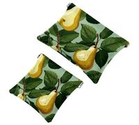 2Pcs Shrapnel Pouch for Purse, Green Leaves and Yellow Pears-2014 Waterproof Makeup Bag, Portable Pouch for Women Gifts, Multicolor 04, A:7.1x5.8in/18x14.8cm,B:4.7x4.5in/12x11.5cm