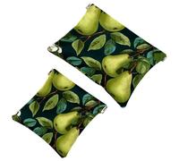 2Pcs Shrapnel Pouch for Purse, Green Leaves and Yellow Pears-2014 Waterproof Makeup Bag, Portable Pouch for Women Gifts, Multicolor 03, A:7.1x5.8in/18x14.8cm,B:4.7x4.5in/12x11.5cm