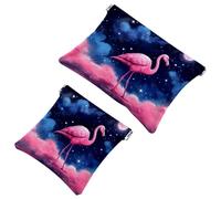2Pcs Shrapnel Pouch for Purse, Pink Flamingo in the Dark Night-991 Waterproof Makeup Bag, Portable Pouch for Women Gifts, Multicolor 06, A：7.1x5.8in/18x14.8cm，B:4.7x4.5in/12x11.5cm