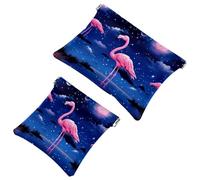 2Pcs Shrapnel Pouch for Purse, Pink Flamingo in the Dark Night-991 Waterproof Makeup Bag, Portable Pouch for Women Gifts, Multicolor 08, A：7.1x5.8in/18x14.8cm，B:4.7x4.5in/12x11.5cm