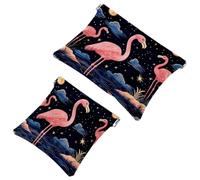 2Pcs Shrapnel Pouch for Purse, Pink Flamingo in the Dark Night-991 Waterproof Makeup Bag, Portable Pouch for Women Gifts, Multicolor 07, A：7.1x5.8in/18x14.8cm，B:4.7x4.5in/12x11.5cm