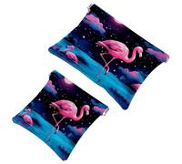 2Pcs Shrapnel Pouch for Purse, Pink Flamingo in the Dark Night-991 Waterproof Makeup Bag, Portable Pouch for Women Gifts, Multicolor 10, A：7.1x5.8in/18x14.8cm，B:4.7x4.5in/12x11.5cm