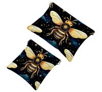 2Pcs Shrapnel Pouch for Purse, Starry Bees Pattern-1288 Waterproof Makeup Bag, Portable Pouch for Women Gifts, Multicolor 09, A：7.1x5.8in/18x14.8cm，B:4.7x4.5in/12x11.5cm