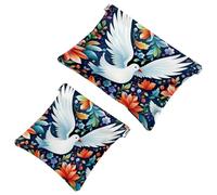 2Pcs Shrapnel Pouch for Purse, the Little White Pigeon in the Flowers-1981 Waterproof Makeup Bag, Portable Pouch for Women Gifts, Multicolor 07, A：7.1x5.8in/18x14.8cm，B:4.7x4.5in/12x11.5cm