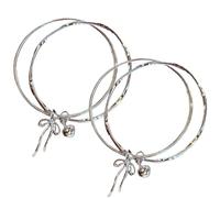 2PCS sil/ver Bracelet for Women,Bracelet sil/ver Chain,Womens sil/ver Bra/celet,925 Sterling sil/ver Link,Sweet Double Layer Bow Bell Brace/lets,Double Layer Design Friendship,Trendy Jewellery