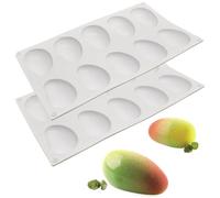 2Pcs Silicone 3D Mango Mold, 10-Cavity Heat-Resistant for Cake, Jelly, Candy, Chocolate, Soap