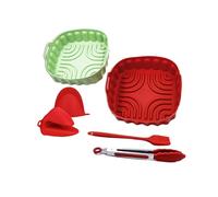 2Pcs Silicone Air Fryer Liner, 8 Inch Reusable Square Silicone Air Fryer Liner, Air Fryer Basket for 4-7 Quarts (Red & Green)