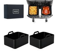 2pcs Silicone Air Fryer Liner for Ninja Air Fryer Dual AF400UK, AF451UK, AF500UK, air Fryer Accessories for Ninja Air Fryer Liners, Air Fryer Silicone Liner for Ninja Air Fryer Accessories (Black)