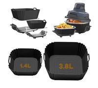 2PCS Silicone Air Fryer Liner for Ninja CRISPi Portable Air Fryer, 3.8L & 1.4L Reusable Air Fryer Accessories Food Grade Liner Double Air Fryer Silicone Air Fryer Basket Black