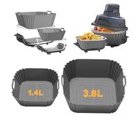 2PCS Silicone Air Fryer Liner for Ninja CRISPi Portable Air Fryer, 3.8L & 1.4L Reusable Air Fryer Accessories Food Grade Liner Double Air Fryer Silicone Air Fryer Basket Grey