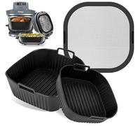 2Pcs Silicone Air Fryer Liners for Ninja Crispi 5.7L & 2.3L Cooking Containers, Stainless Steel Splatter Guard for Ninja Crispi AirFryer Reusable Non-Stick Accessories for AS090UK AS101UK