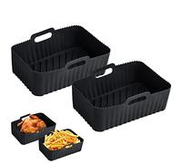 2Pcs Silicone Air Fryer Liners, Rectangle Reusable Air Fryer Silicone Pots, Air Fryer Accessories, Easy to Clean Air Fryer Baking Tray Oven Accessories (2Pcs Black)
