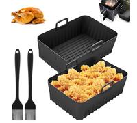 2PCS Silicone Air Fryer Liners, Reusable Silicone Air Fryer Baskets with 2pcs Oil Brushes for Dual Air Fryer, Ninja Foodi, Speedi, Tower, Tefal, AF300UK AF400UK AF500UK, Oven Microwave Silicone Pot