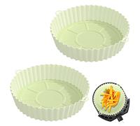 2PCS Silicone Air Fryer Liners, Reusable Silicone Air Fryer Replacement Basket Pot 8 inch Large Capacity Non-Stick Heat Resistant Air Fryer Mats for Air Fryer Baking Roasting Oven Microwave(Green)