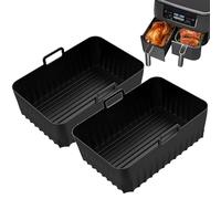 2Pcs Silicone Air Fryer Liners Silicone Pot for Ninja Foodi AF400UK AF451UK AF300UK 7.6L-9.5L Reusable Airfryer Accessories for Double Stack SL400UK Tower T17088 Oil-Proof Food Grade Parchment (01)