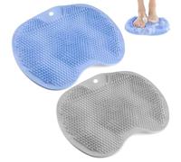 2PCS Silicone Bath Massage Cushion Brush with Suction Cups, Blue/Gray Foot Scrubber Mats for Shower, Improve Circulation, Soothe Tired Feet, Wall-Mounted Back Scrubber
