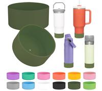 2Pcs Silicone Boot Sleeve for Stanley IceFlow Fast Flow Water Bottle 24oz,Silicone Boot Bumper for Stanley Quencher 40oz,for IceFlow 20oz 30oz,for Quick Flip GO 24oz Bottle(Thickened) (Military Green)