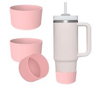 2pcs Silicone Boots for Stanley Cup 40oz-7.5cm Silicone Spill Proof Stopper Set Water Bottle Bottom Cup Tumbler Case Accessories Sleeve Cover for Protect Bottle and Reduce Noise (Pink)