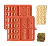 2PCS Silicone Chocolate Molds, Non-Stick Waffle & Geometric Candy Moulds, Food Grade Silicone Baking Tray for Chocolate, Gummy, Jelly, Ice Cubes, Reusable DIY Dessert Making Tools, Terracotta Red