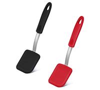 2pcs Silicone Cookie Spatula, Small Silicone Spatula Turner Nonstick Heat-Resistant Scratch Flipper Baking Utensil for Fish, Eggs, Pancakes, Wok (Black, Red)