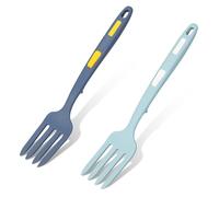 2pcs Silicone Cooking Forks, Multifunctional Spaghetti Fork Heat Resistant Plastic Meat Fork Nonstick Blending Fork for Kitchen Cooking Baking Stir Mix Serving Utensils (Dark Blue, Lake Blue)