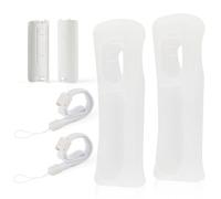 2PCS Silicone Cover Case for Nintendo Wii Remote Skin Case Cover with Battery Back Cover Case and Wrist Strap(White)