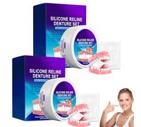 2PCS Silicone Dentures Full Mouth 2 Set Comfortable False Teeth with 100g Adhesive Silicone Dentures Teeth Top and Bottom Temporary Missing Tooth Replacement Kit for No Teeth Women & Men