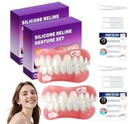 2PCS Silicone Dentures Teeth Top and Bottom Set,False Teeth Set Full Dentures,Fit Over Existing Teeth,Comfortable,Temporary Missing Tooth Replacement