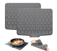 2Pcs Silicone Dish Drying Mats 40*32cm, Large Size Non-Slip Silicone Draining Board Mat Heat-Resistant Drainer Mats for Kitchen Counter and Sink (Grey)