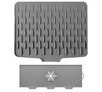 2PCS Silicone Draining Mat Set,Silicone Faucet Mat,Sink Drainer Mat, Kitchen Sink Splash Guard Drying Mat,Heat-Resistant, Non-Slip for Kitchen Countertops, Sinks, Table,and Faucets, Grey