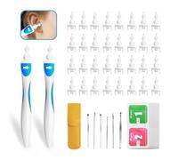 2Pcs Silicone Ear Cleaner Spiral Earwax Removal Cleaning Kit with 32 Tips, Alcohol Paper, Safe for Kids & Adults