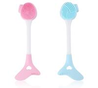 2pcs Silicone Facial Cleansing Brush, Dual-Ended Face Scrubber Exfoliator Pore Mask Cleaning Brush Lip Scrub Exfoliating for Massaging, Makeup Skincare Removal (Blue, Pink)