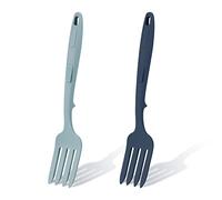 2pcs Silicone Flexible Forks, Silicone Cooking Fork Heat Resistant, Multifunctional Nonstick Blending Fork for Cooking Utensil for Kitchen Stir Mix Mash (Lake Blue, Dark Blue)