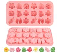 2PCS Silicone Flower Candy Molds, Flower Chocolate Mold Daisy Rose Tulip Floral Candy Silicone Molds for Baking, Soap, Jello, Ice Cubes, DIY Desserts and Crafts Making