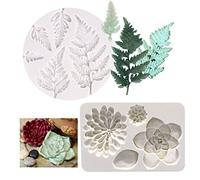 2pcs Silicone Fondant Mold Succulent Plant Fondant Moulds Fern Leaves Candy Molds 3D Resin Gumpaste Sugarcraft Cake Decoration Molds for Polymer Clay by RuiChy