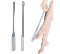 2PCS Silicone Foot Cleaning Brush, Foot Brush Toe Brush for Shower with Long Handle, Foot Exfoliating Brush, Shower Foot Care Foot Wash Brush Soft Foot Scrubber Brush for Elderly (Grey)