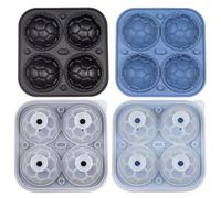 2PCS Silicone Ice Ball Mold, 3D Sports Ball Shaped Sphere Ice Mold 4-Cavity for Cocktails, Bourbon, Brandy, Whiskey, Blue & Black Soccer Design