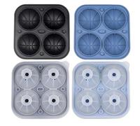 2PCS Silicone Ice Ball Mold, 3D Sports Ball Shaped Sphere Ice Mold 4-Cavity for Cocktails, Bourbon, Brandy, Whiskey, Blue & Black Basketball Design