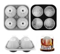 2Pcs Silicone Ice Cube Moulds Set, Sphere Giant Ice Ball Maker with Lid, Easy to Release BPA Free Large Football/Basketball/Rugby Ice Cube Trays for Whiskey, Cocktails, Baby Food(Basketball,Black)