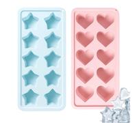2Pcs Silicone Ice Cube Tray, Hearts Ice Cube Moulds, Reusable Star Silicone Moulds for Cocktails, Chocolate, Jellies, Soaps (2, Pink+Blue)