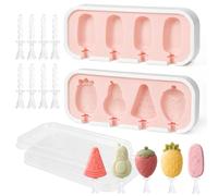 2Pcs Silicone Ice Lolly Moulds with Sticks, 8-Cavity Non-Stick Cakesicle Moulds, Silicone Popsicle Mould with Lid, 8 Sticks for DIY Ice Cream Mould