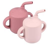 2Pcs Silicone Kids Sippy Cup Non Slip Baby Straw Cup with Double Handle Baby Training Cup Temperature Resistant Silicone Sealing Cup for Toddlers 6+ Months(Girl)